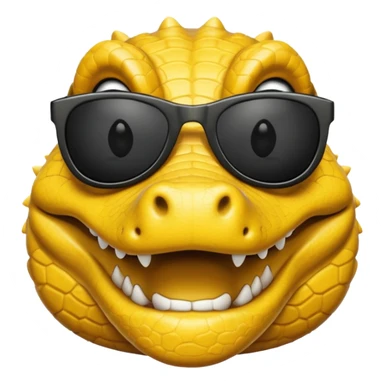 Cocodrilo feliz con boca cerrada mirando de frente que tengan lentes negros y sea color amarillo con fondo blanco sticker
