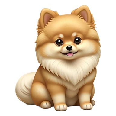 cinematic-[pomeranian]-realistic-full-body-sitting-emoji,-tail-resting-loosely-beside-its-paws,-head-tilted-dramatically, -fluffy-[cream]-fur,-simplified-yet-realistic-focused-features,-highly-detailed,-glowing-with-an-almost-sarcastic-glow sticker