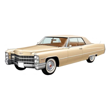 Abstracted beige 1966 Cadillac DeVille, minimal lines and simple shapes, clean 30-degree view, only hint of essential features, Once Upon a Hollywood car, iOS emoji style sticker