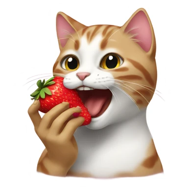 cat eating strawberries sticker