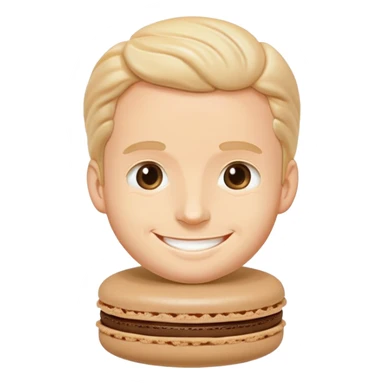 macaron pastry with the face of Macron, smiling expression sticker