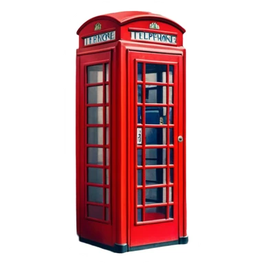 Cinematic Realistic depiction of an iconic red telephone box, rendered in vivid, saturated colors with detailed textures and reflective surfaces, set on a classic English street under soft, diffused daylight sticker