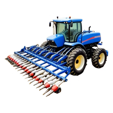 Bourgault 3420 Paralink Hoe Drill (2022) – Cinematic-realistic Bourgault 3420 Paralink Hoe Drill, its massive blue frame stretching across the vast fields. The powerful machine plants seeds with pinpoint accuracy as the sun rises over the horizon, golden dust swirling in the crisp morning air. sticker