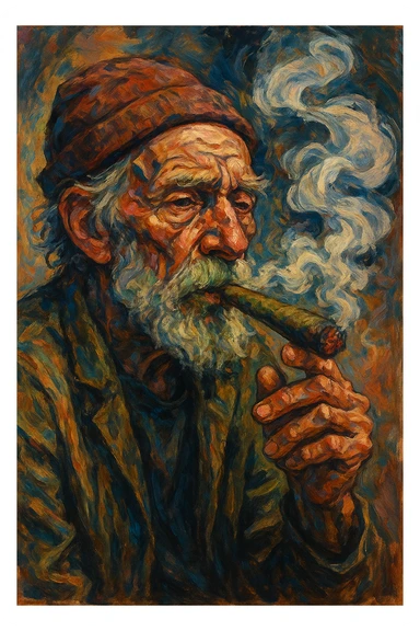 an old man smoking a weed cigar, style 2 sticker