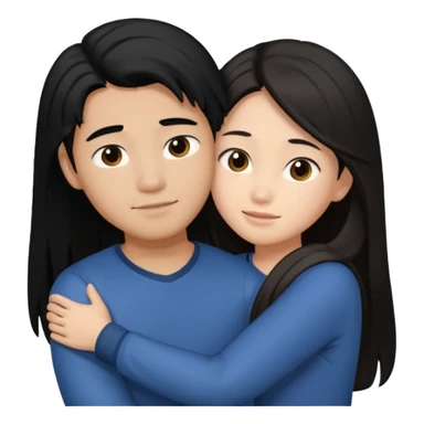 asian boy with black hair and light brown long hair girl hugging sticker