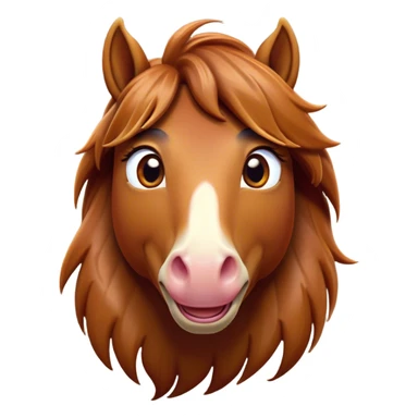 Cinematic Comical Chestnut Horse Portrait Emoji, Head tilted dramatically with an exaggeratedly amused expression, featuring a striking chestnut fur with a glossy finish and wide, expressive amber eyes filled with playful disbelief, Simplified yet hilariously expressive features, highly detailed, glowing with a slightly sassy glow, high shine, dramatic yet playful, stylized with an air of cheeky mischief, bright and endearing, soft glowing outline, capturing the essence of a spirited and over-the-top horse, so meme-worthy it feels like it could side-eye its way into internet fame instantly! sticker