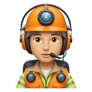 Helikopter-Flughelfer mit Oranger Weste und Helikopter Flug Helm auf dem Kopf inkl. am Helm integrierten Mikrofon vor dem Gesicht. sticker