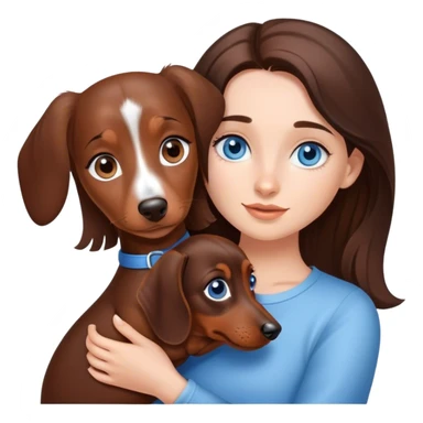 A brunette gurl with blue eyes and a puppy dashund thats brown sticker