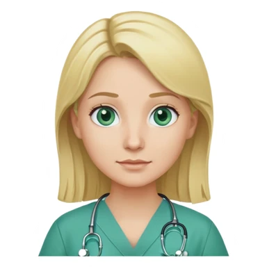 a doctor with green scrubs, blonde hair middle part, blue eyes sticker