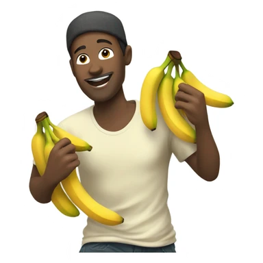 Guy running with handfuls of bananas  sticker