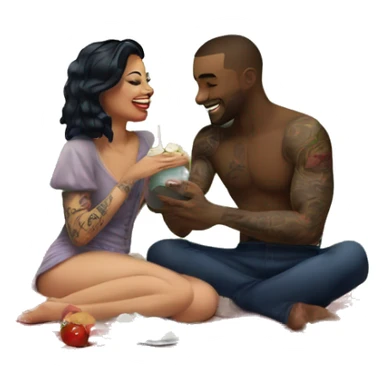 Romantic picnic date for beautiful tattooed couple sticker