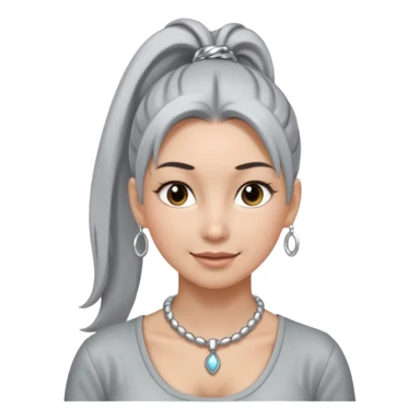 Female with very long + big Silver Necklace, grey skin,ponytail hair, more bright silver,highlight necklace, different expressions. sticker
