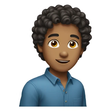 a boy with dark curly hair hes a light tan and has a blue shirt sticker