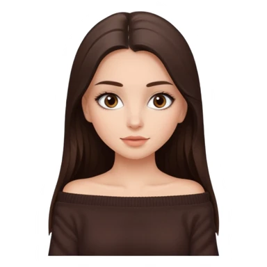 красивая девушка брюнетка, накрашенная с ресницами, с длинными прямыми волосами, в темно-коричневой кофте со спущенными плечами sticker