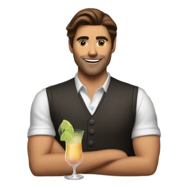 Brown haired male bartender with drinks sticker