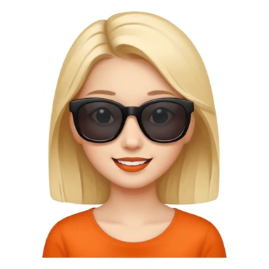 girl wearing black rectangular sunglasses, simple face, cheerful expression sticker