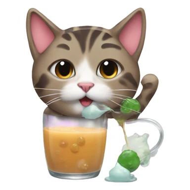 cat drinking boba sticker