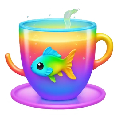 Rainbow kawaii small fish in a neon tea cup  sticker