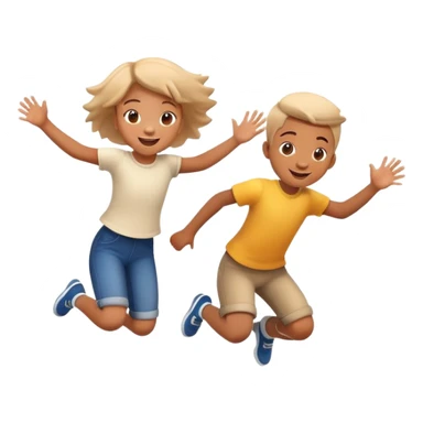two children jumping together, happy and playful, motion blur sticker