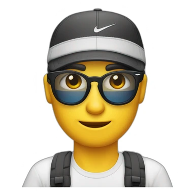 Ragazzo con occhiali da sole e berretto nike , con cooler dietro sticker
