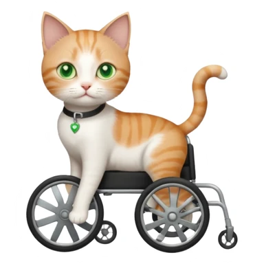 full body small short hair ginger and white cat with green eyes walking in a wheelchair for cats sticker