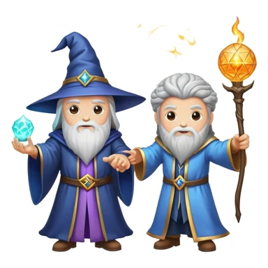 wizard and brain in a magical duel with glowing spell effects sticker