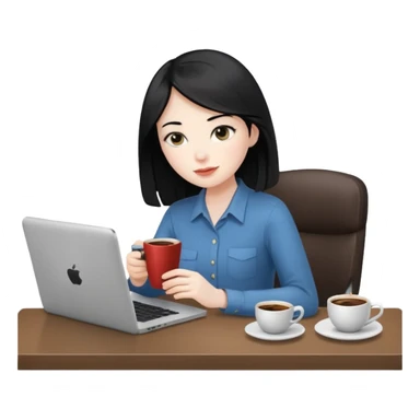 Working remote with coffee with black hair sticker