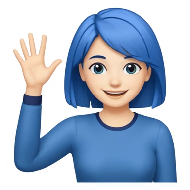 Woman with medium length blue hair doing jazz hands sticker