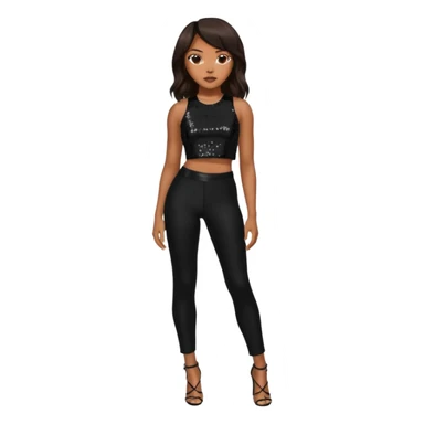 LeToya Luckett with long dark brown hair, black sequin crop top, black sequin pants sticker
