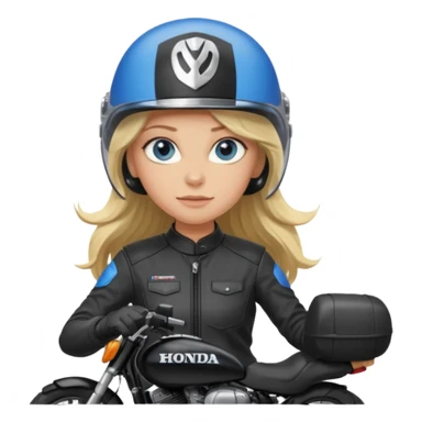 moça loira de cabelo comprido e olhos azuis com capacete em moto honda 150 preta sticker