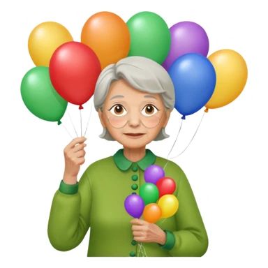 balloons holder old woman green clothes sticker