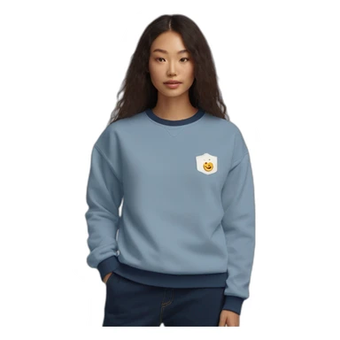 navy blue sweatshirt with white breast pocket embroidery sticker