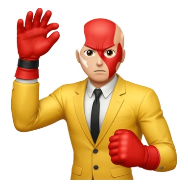 Angry Saitama with his red giant hand punching sticker