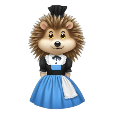 Hedgehog wearing a blue maid dress with a black bow and white frilly apron sticker