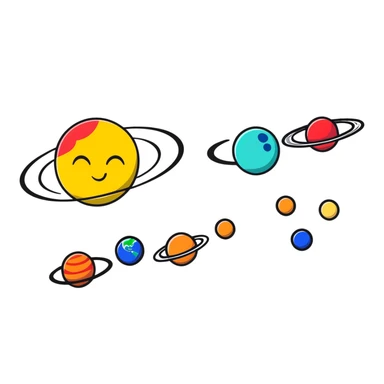 Solar system with planets in the shape of hearts orbiting around a sun, cute colorful heart planets sticker