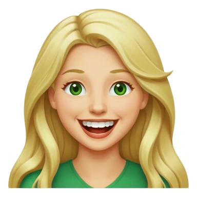 blonde with long hair and green eyes, laughing, iOS Apple emoji style sticker