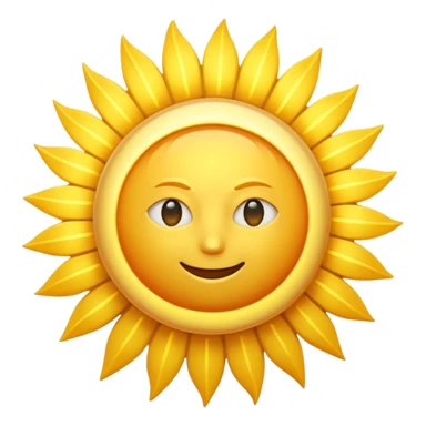 A radiant golden sun, with long, bright rays surrounding it, an intense yellow center, detailed 3D emoji style, neutral background, soft and vibrant lighting.  sticker