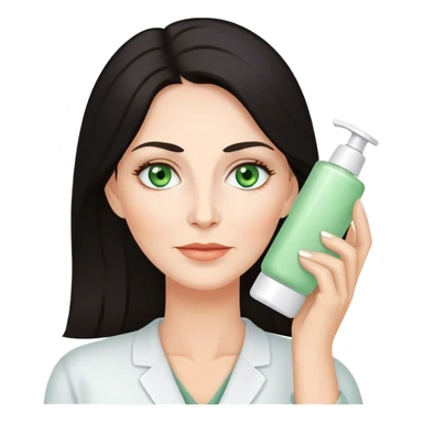 50 year old woman doing skincare, white skin dark hair, green eyes sticker