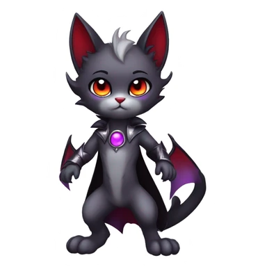 Anthro-Cute-Edgy-Vampiric-Batty-Cat-Black-Purple-Red-Grey-White-Contrast-Colors-Fantasy-Fur-Sona-Chibi-Shiny-Fakémon-Hybrid with horns full body sticker
