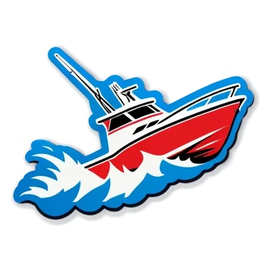 sport fishing boat over wave sticker
