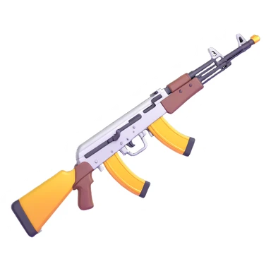 AK-47 assault rifle, angled perspective, metallic shine, 3D emoji style sticker