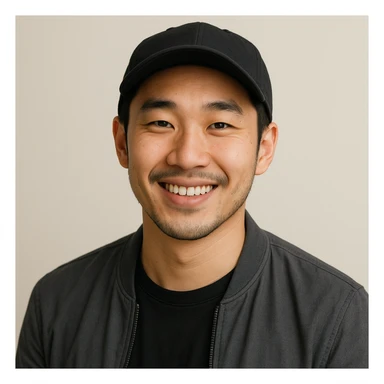 Chinese man wearing a cap, modern style, friendly expression, simple background sticker