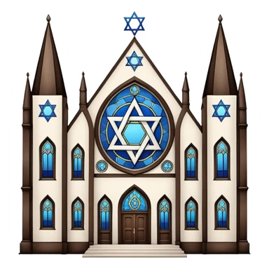 reform jewish synagogue similar in architecture to historical religious architecture in europe. the building should be white in color, featuring gothic architectural elements and star of david. avoid christian symbols. the emoji should be in ios emoji style. sticker