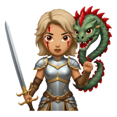 Fierce Latina in armor with a sword after a battle cutting off the head of a hydra sticker