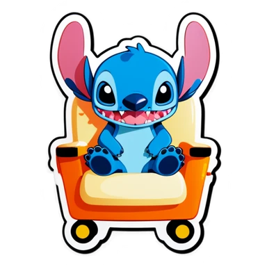 Stitch standing in a massage chair sticker