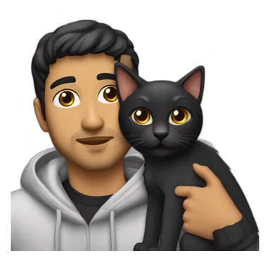 olive skin man with cat on lap with short beard hazel eyes and black hair wearing hoodie sticker