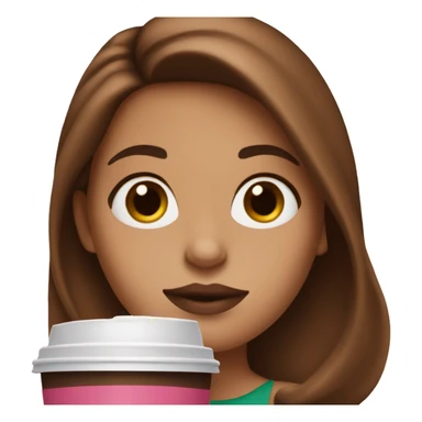 Girl with pink lips and brown hair holding starbucks coffee sticker