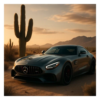 mercedes amg on desert next to cactus faun, cinematic sticker