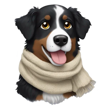 Small black australian shepherd dog wearing a knit scarf sticker