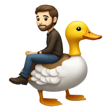 White Man with dark brown hair and a short beard riding on the back of a giant duck sticker